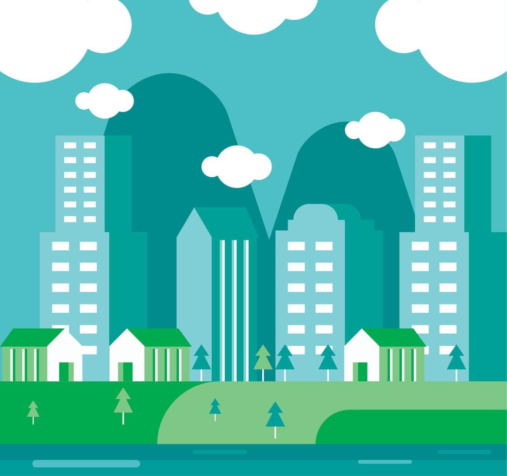 grön byggnader stadsbild scen vektor