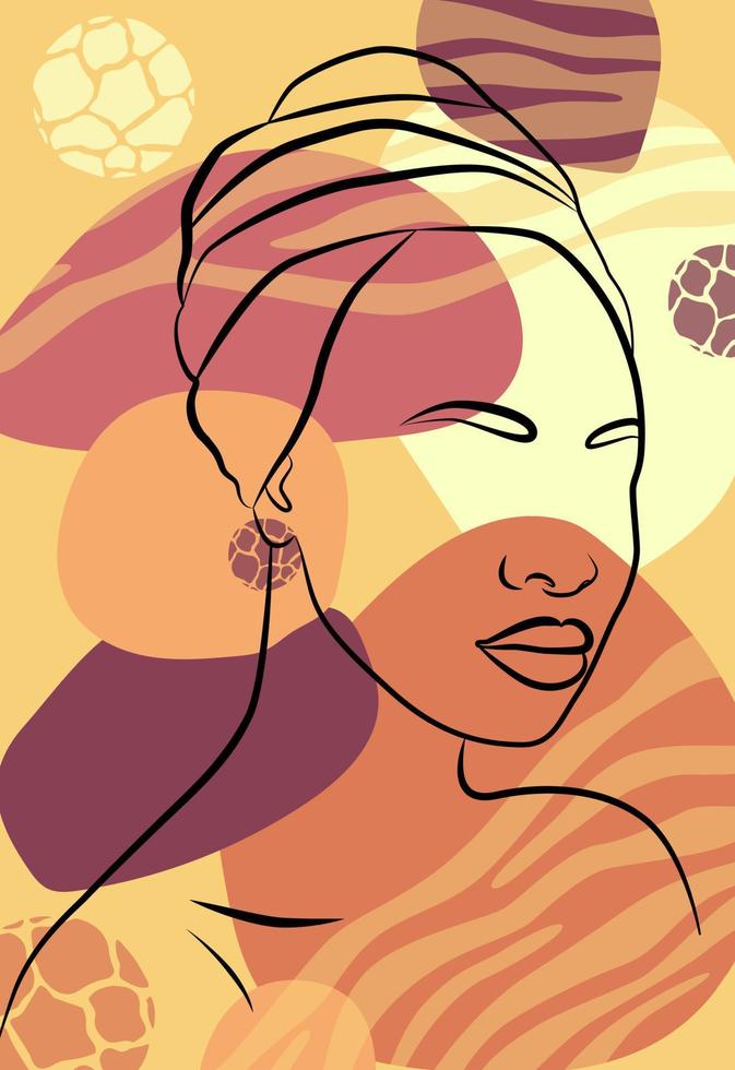 skön afrikansk kvinna. vägg konst i de stil av pop- konst. färgrik vägg konst. vektor