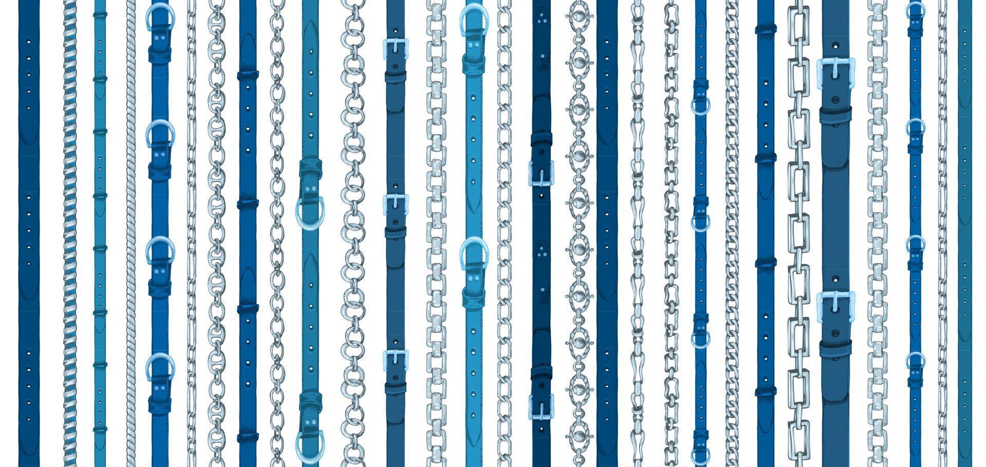 nahtloses muster mit handgezeichneten retro-skizzengürteln, kette auf weißem hintergrund. zeichnung gravur illustration tolles design für stoff, mode, textil, dekorative rahmen, poster im yachtstil vektor