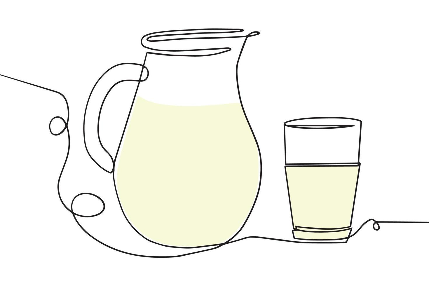 ein Krug und ein Glas Milch. Vektor-Illustration in einem flachen Stil, isoliert auf weißem Hintergrund. vektor