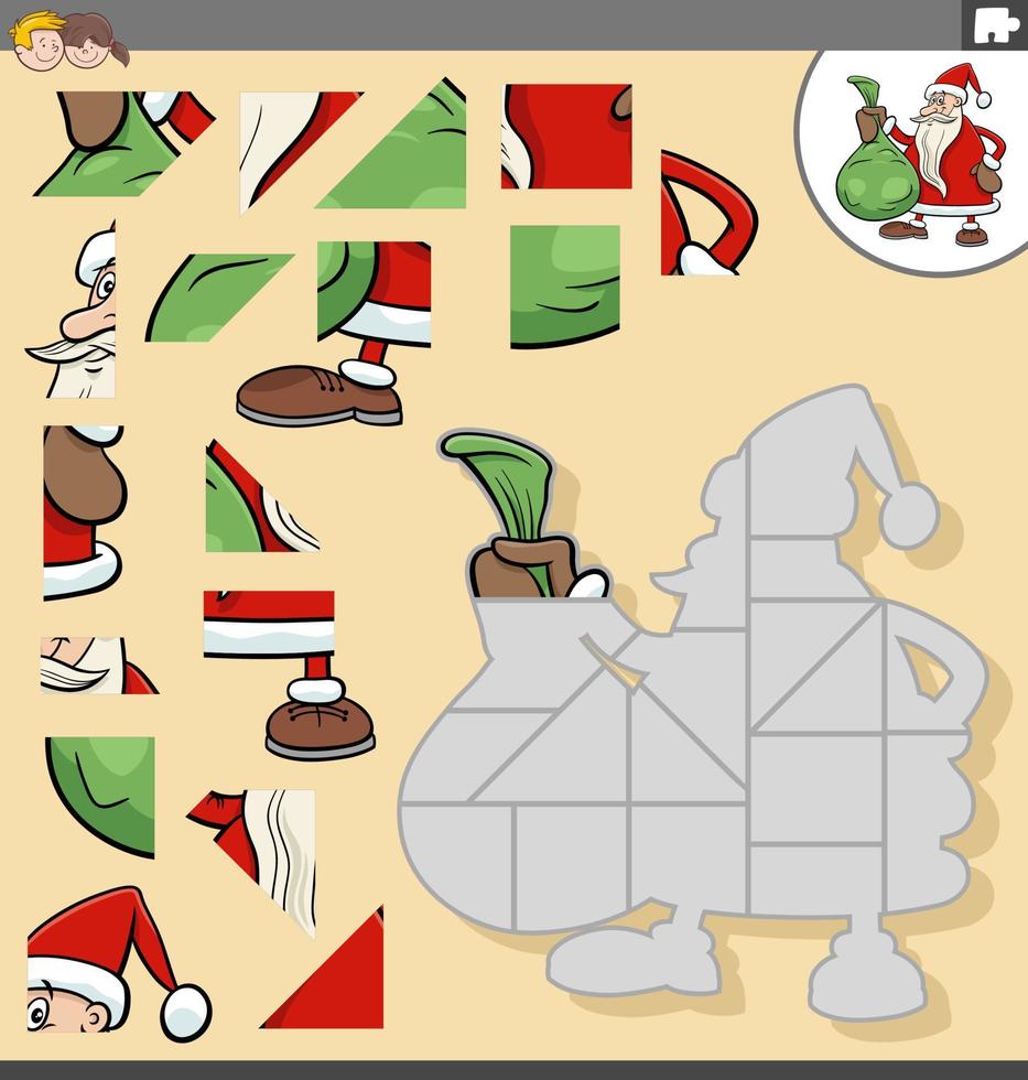 Puzzle mit Cartoon-Weihnachtsmann mit Sack voller Geschenke vektor