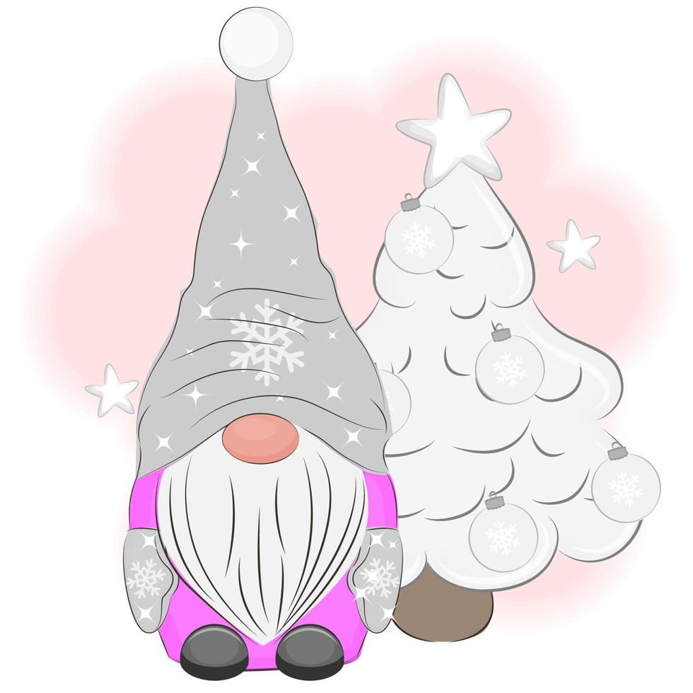 weihnachtssüßer gnome mit einer weihnachtsbaumvektorillustration vektor