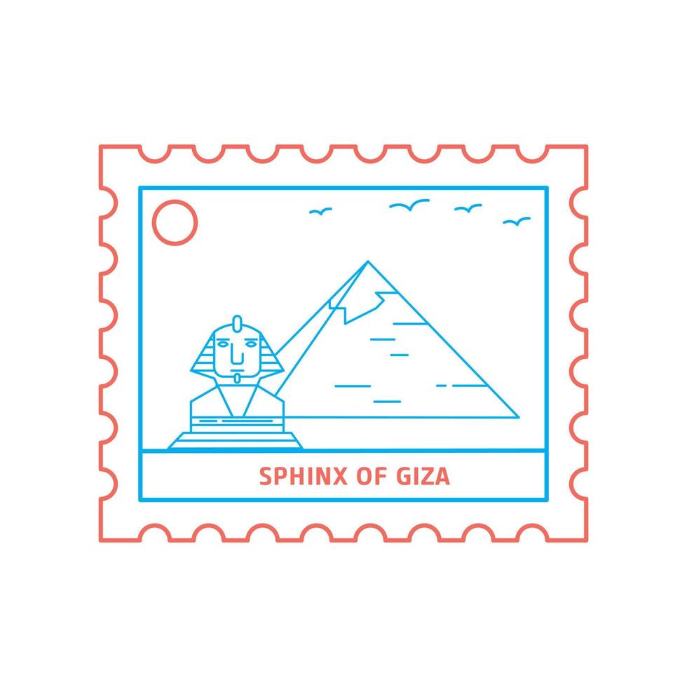 sfinx av giza porto stämpel blå och röd linje stil vektor illustration