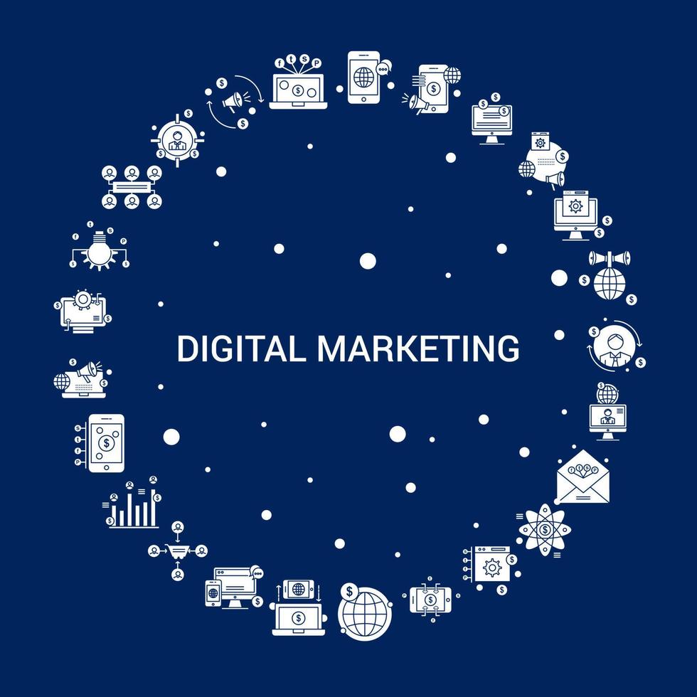 kreativer digitaler marketing-ikonenhintergrund vektor