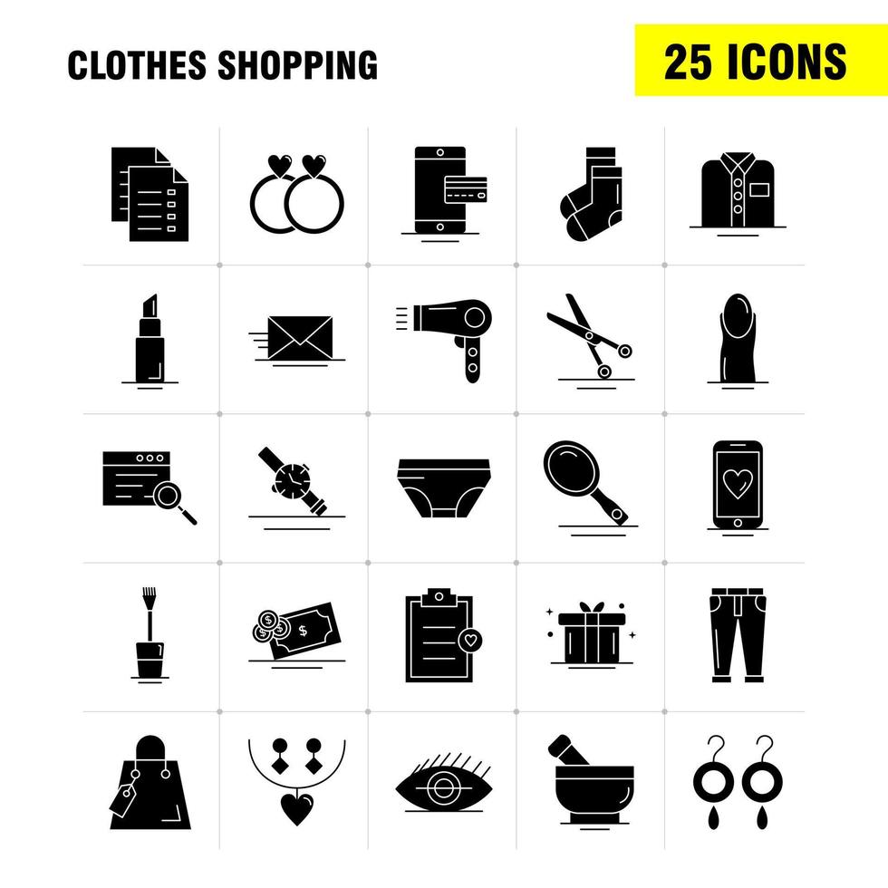 Kleidung einkaufen solides Glyphen-Symbol für Webdruck und mobiles Uxui-Kit wie Dateiverkauf Einkaufsrate Einkaufshandtasche Tag Piktogramm Pack Vektor