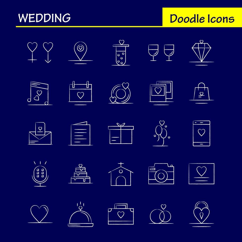 bröllop hand dragen ikoner uppsättning för infographics mobil uxui utrustning och skriva ut design inkludera väska hand väska kärlek mobil cell kärlek mic ikon uppsättning vektor