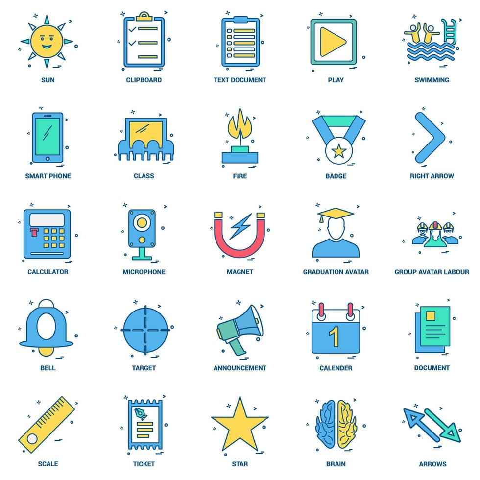 25 Business Concept Mix Flat Color Icon Set vektor