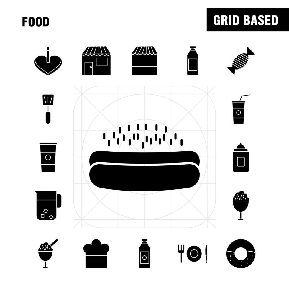 feste Glyphensymbole für Lebensmittel, die für Infografiken festgelegt wurden, mobiles Uxui-Kit und Druckdesign umfassen Lebensmittel-Eiscreme-Mahlzeit Lebensmittelsuppenmahlzeit Lebensmittelsammlung modernes Infografik-Logo und Piktogrammvektor vektor