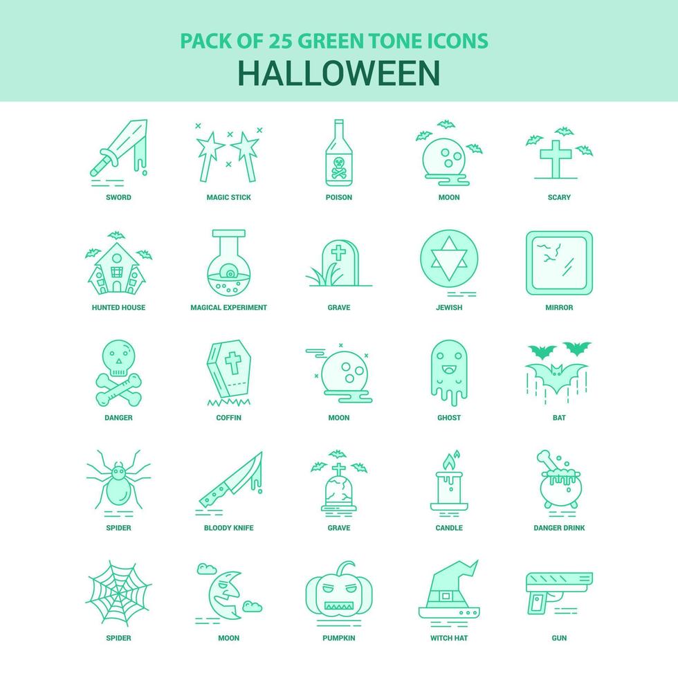 25 grüne Halloween-Icon-Set vektor