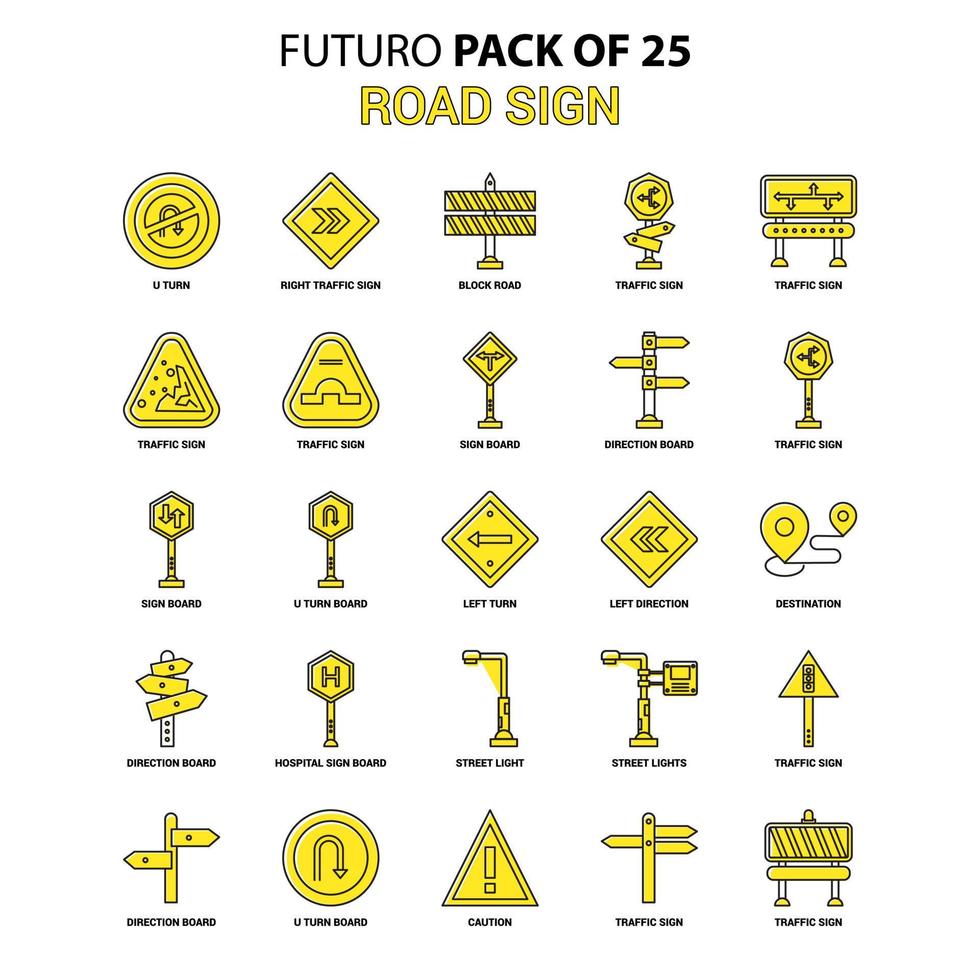 väg tecken ikon uppsättning gul futuro senast design ikon packa vektor