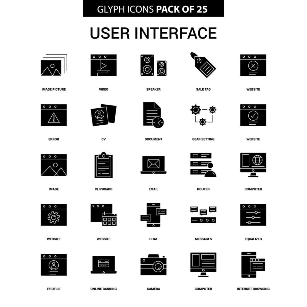 Glyphen-Vektorsymbolsatz für die Benutzeroberfläche vektor