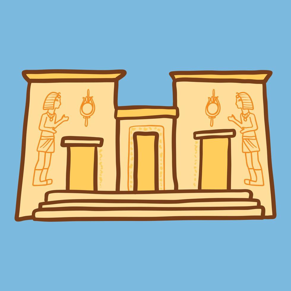 egypten tempel ikon, hand dragen stil vektor