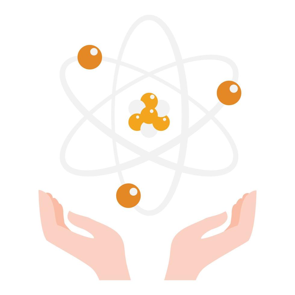 Atom in der Hand-Symbol, flacher Stil vektor