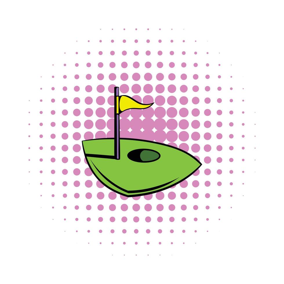 Flagge auf einem Golfplatz-Symbol im Comic-Stil vektor