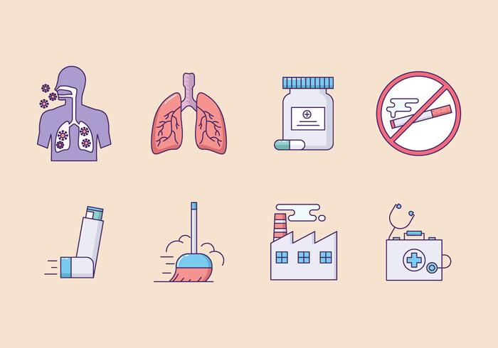 Asthma-Symptome Icon Set vektor