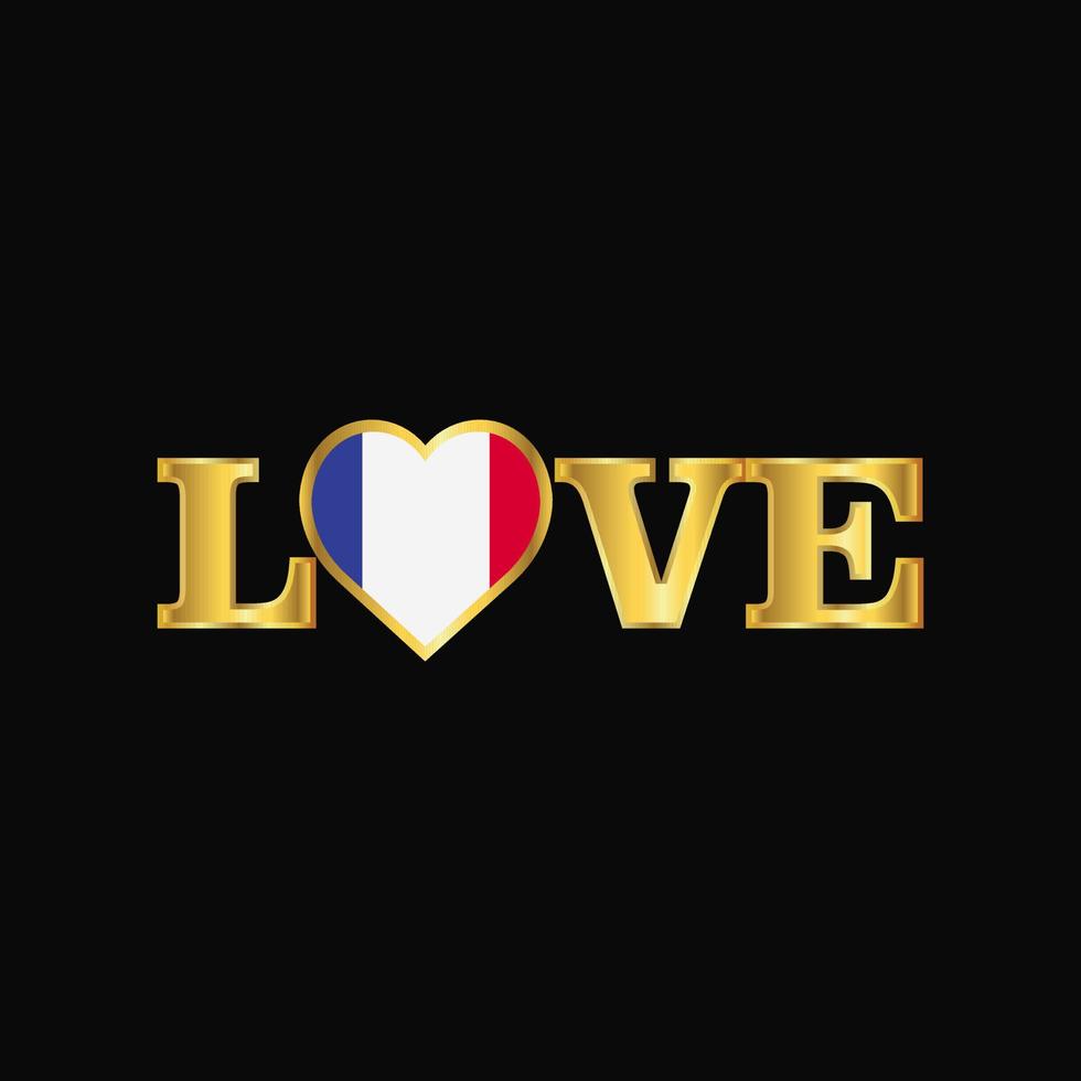 goldene liebe typografie frankreich flaggendesign vektor