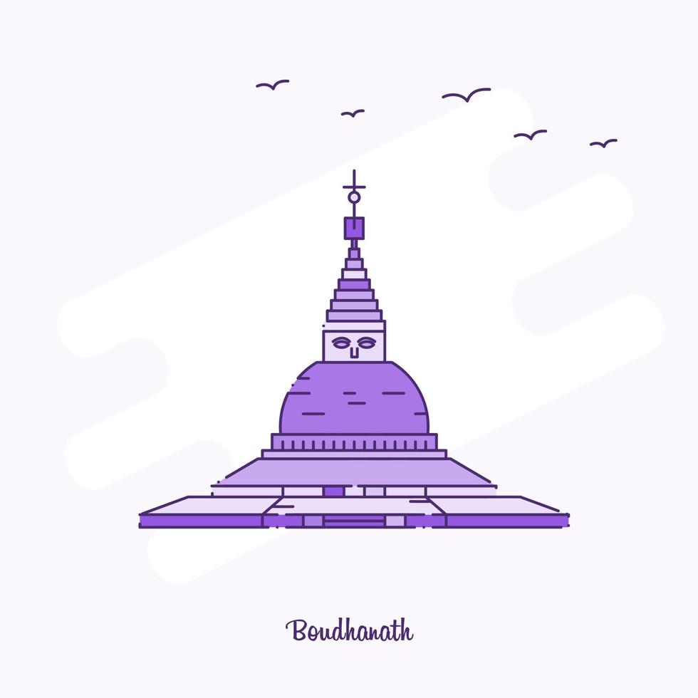 boudhanath landmärke lila prickad linje horisont vektor illustration