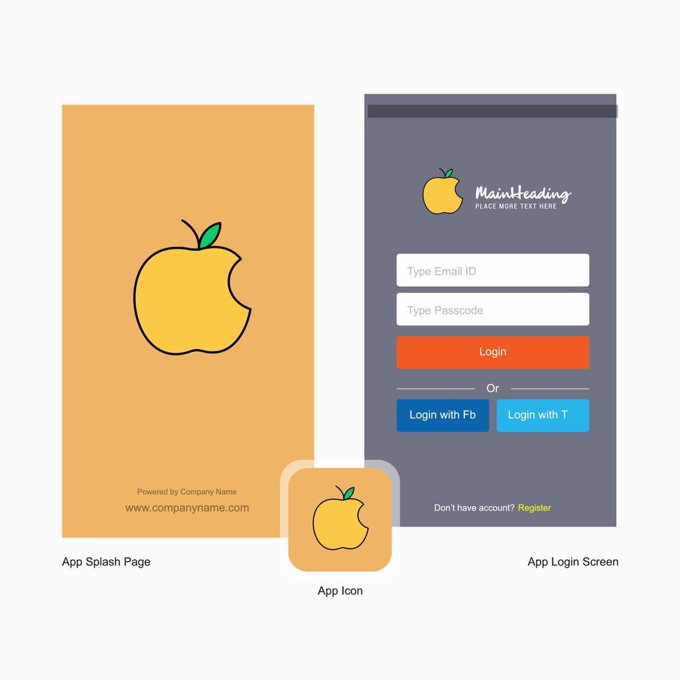 företag äpple stänk skärm och logga in sida design med logotyp mall mobil uppkopplad företag mall vektor