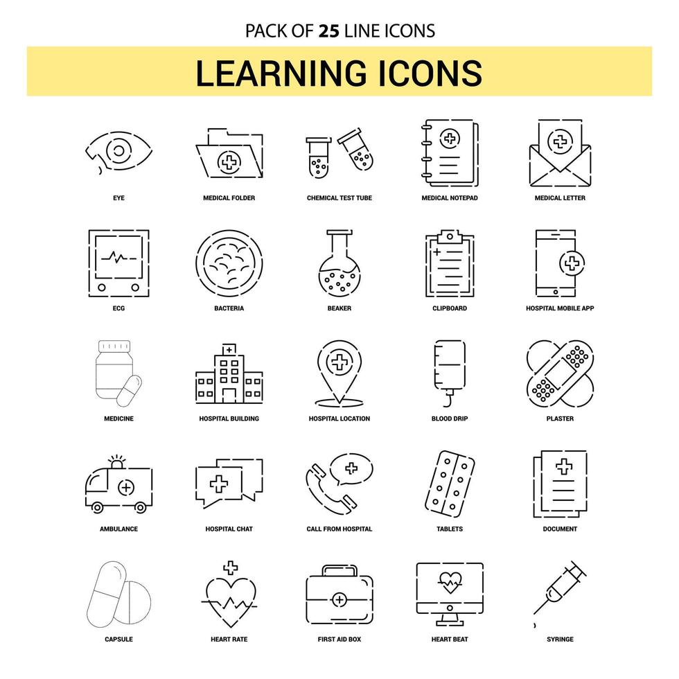 inlärning ikoner linje ikon uppsättning 25 streckad översikt stil vektor