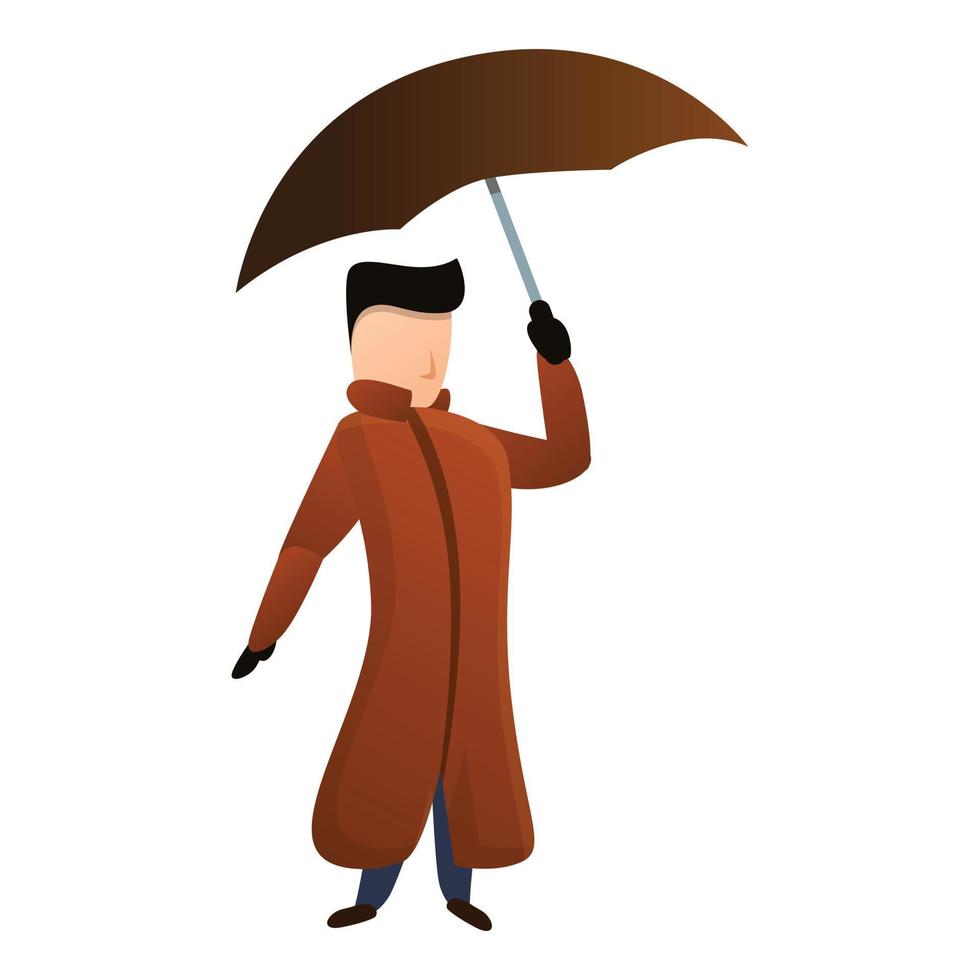 man täcka brun paraply ikon, tecknad serie stil vektor