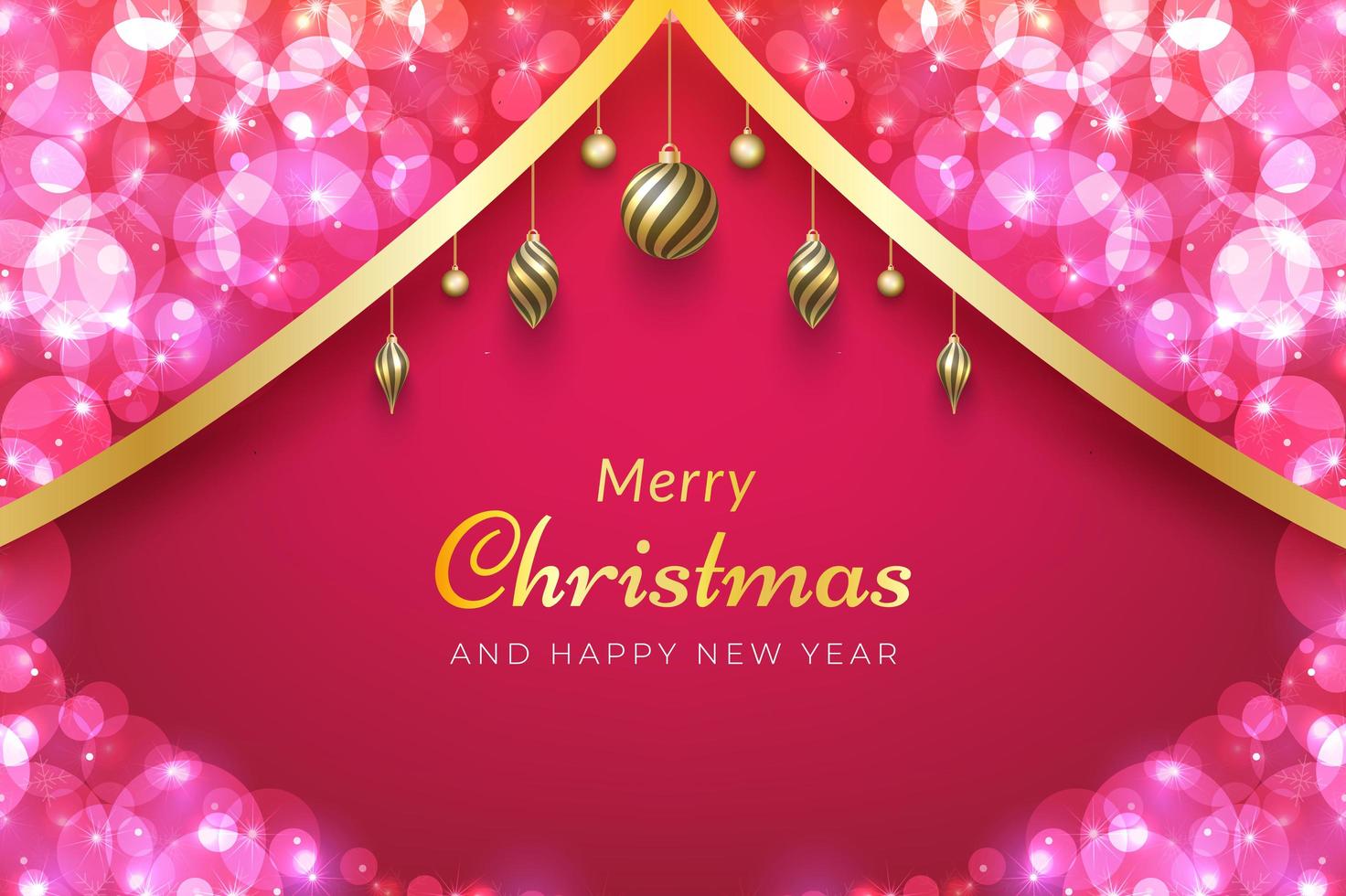 jul bakgrund med guld band, ornament och rosa bokeh vektor