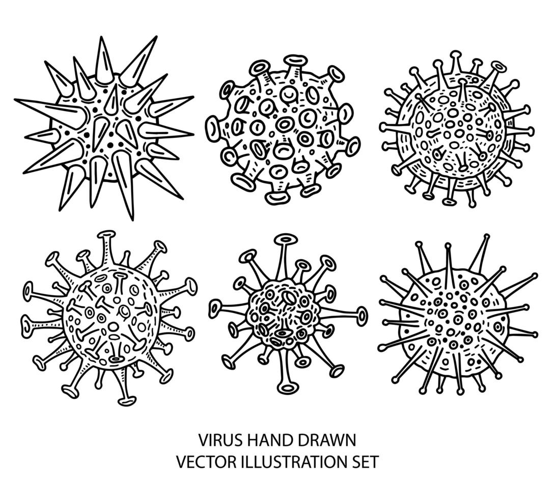 verschiedene Arten von Virus Schwarz-Weiß-Skizze gesetzt vektor