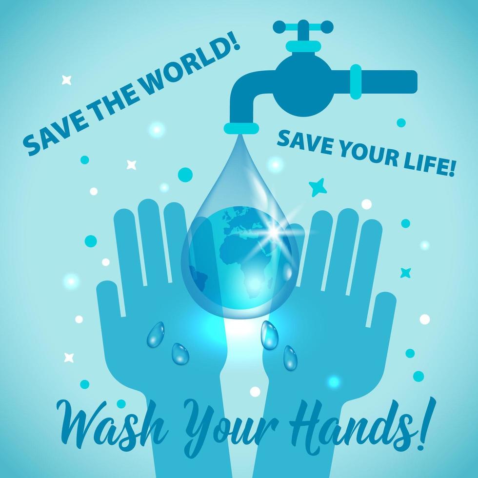 Waschen Sie Ihre Hände, retten Sie das Weltzeichenkonzept vektor
