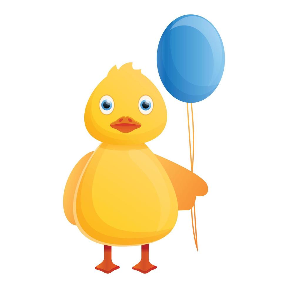 gelbe Ente blauer Ballon-Symbol, Cartoon-Stil vektor