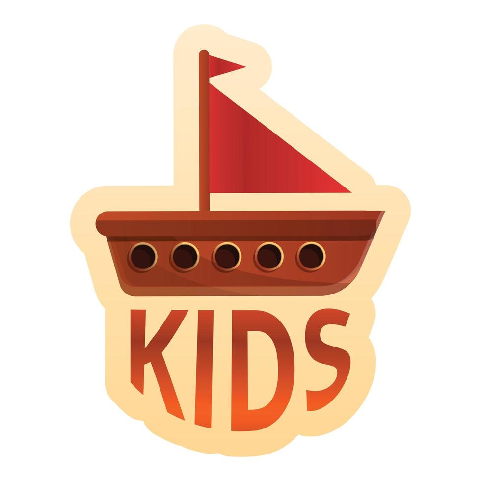 Kinder spielen Holzschiff-Logo im Cartoon-Stil vektor