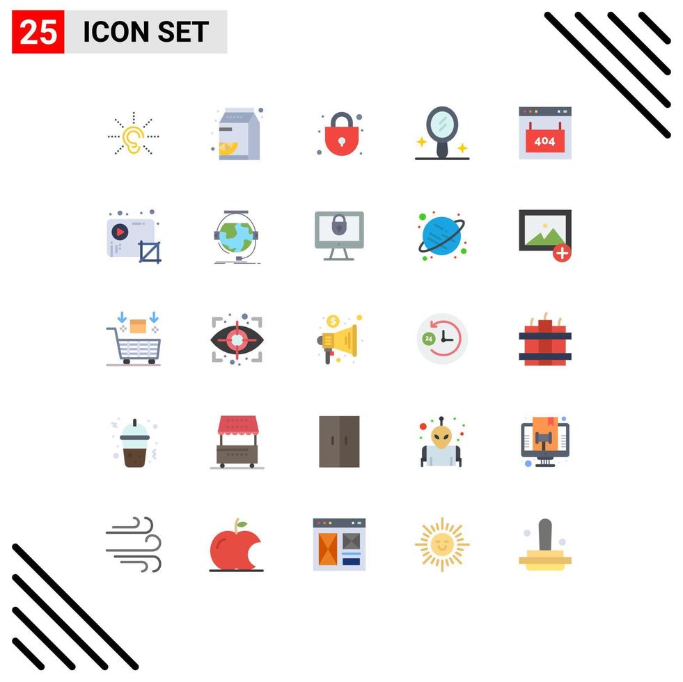 grupp av 25 platt färger tecken och symboler för sida fel pak browser interiör redigerbar vektor design element
