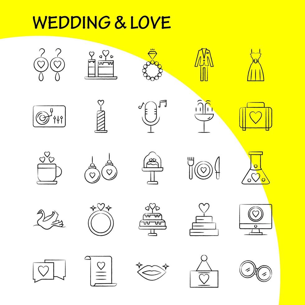 bröllop och kärlek hand dragen ikoner uppsättning för infographics mobil uxui utrustning och skriva ut design inkludera kopp te kärlek bröllop hjärta ljus ljus kärlek ikon uppsättning vektor
