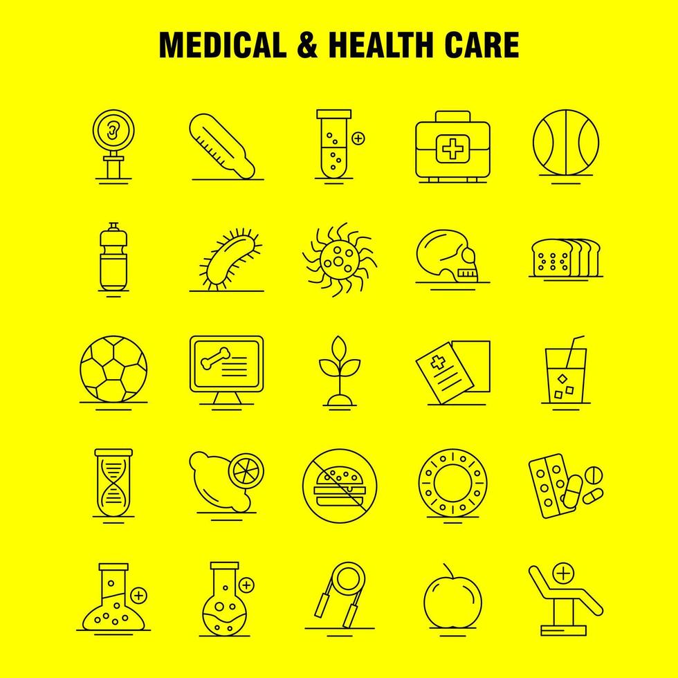 medicinsk och hälsa vård linje ikon för webb skriva ut och mobil uxui utrustning sådan som öra medicinsk forskning sjukhus medicin medicinsk piller läsplatta piktogram packa vektor