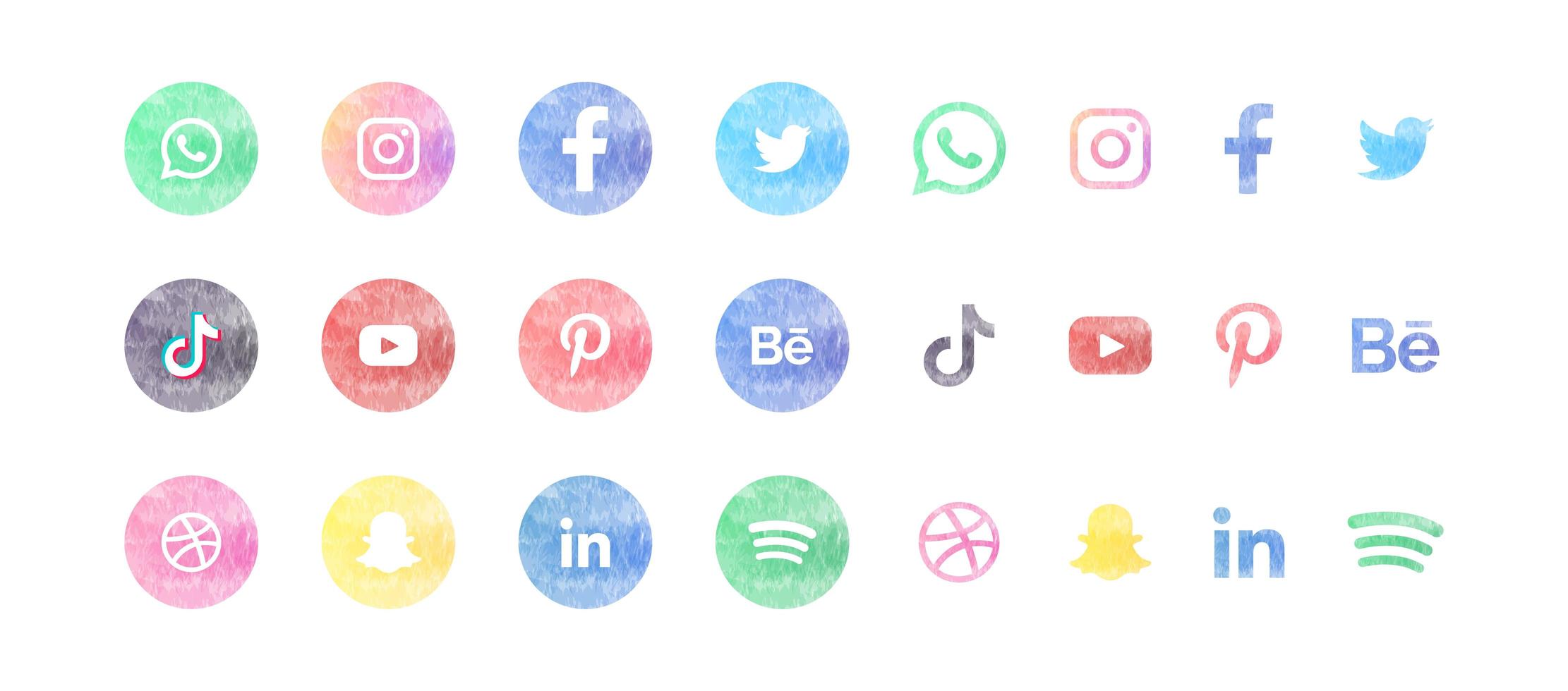 Social Media Aquarell Icon Set vektor