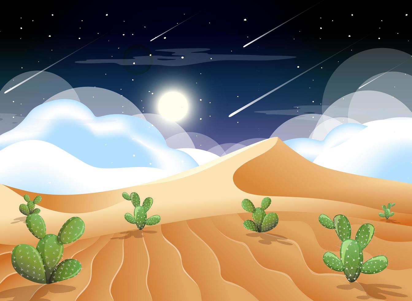 Wüste mit Sandbergen und Kakteen vektor