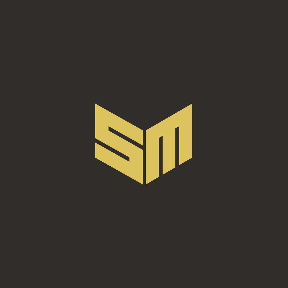 sm Logo Brief mit Gold und schwarzem Hintergrund vektor