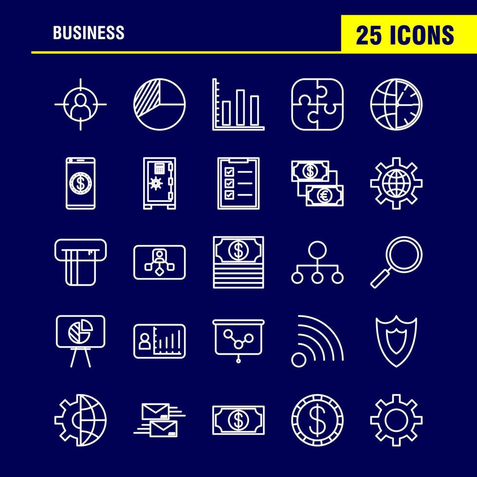 Business-Line-Icons, die für Infografiken, mobiles Uxui-Kit und Druckdesign festgelegt wurden, umfassen Internet-Globus, globale Kommunikation, Maus, Computergerät, Zeiger, eps 10, Vektor