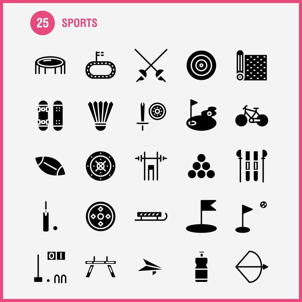 Sport Solid Glyph Icon Pack für Designer und Entwickler Ikonen des Mattensports Sport Yoga Billard Pool Snooker Sport Vektor