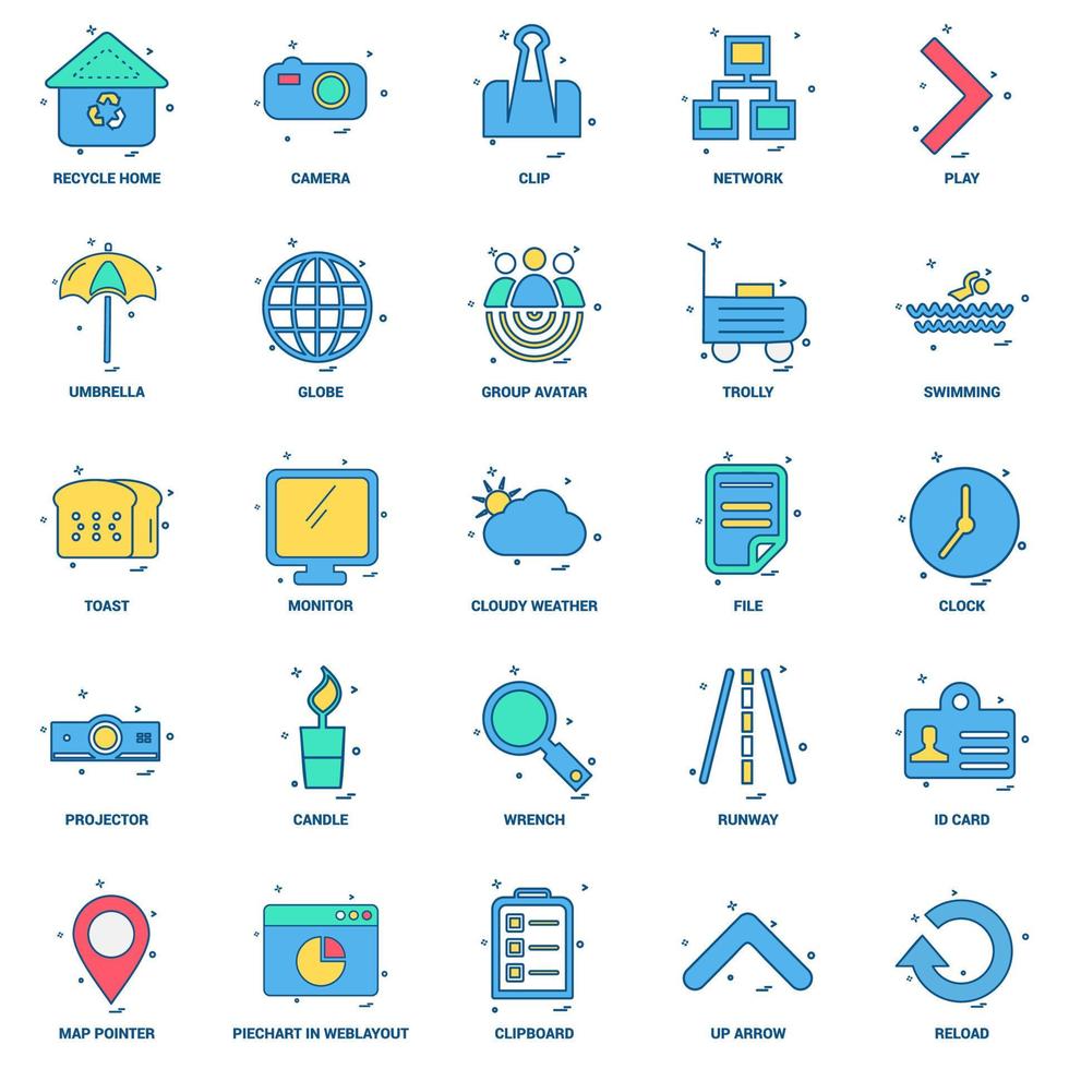 25 Business Concept Mix Flat Color Icon Set vektor