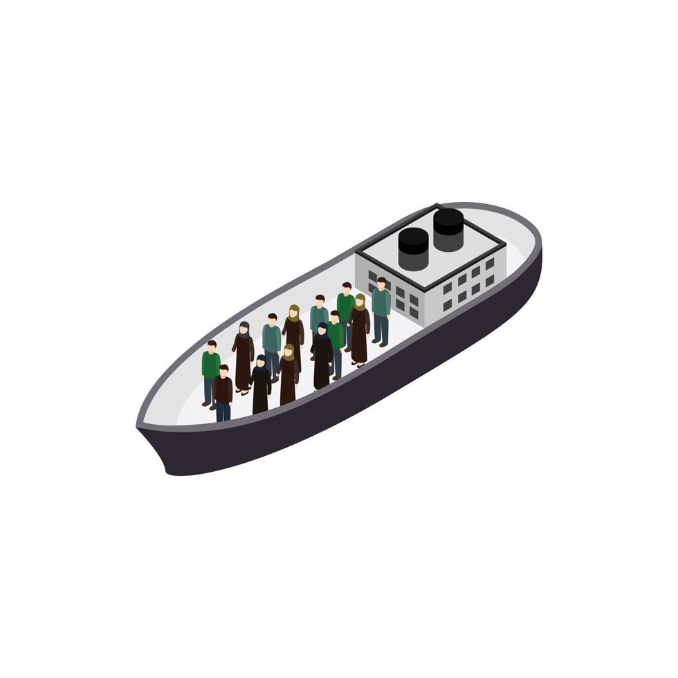 flyktingar på fartyg ikon, isometrisk 3d stil vektor