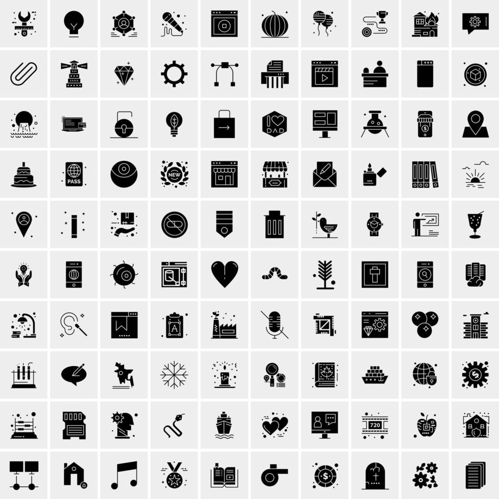 100 företag ikon fast glyf vektor illustration