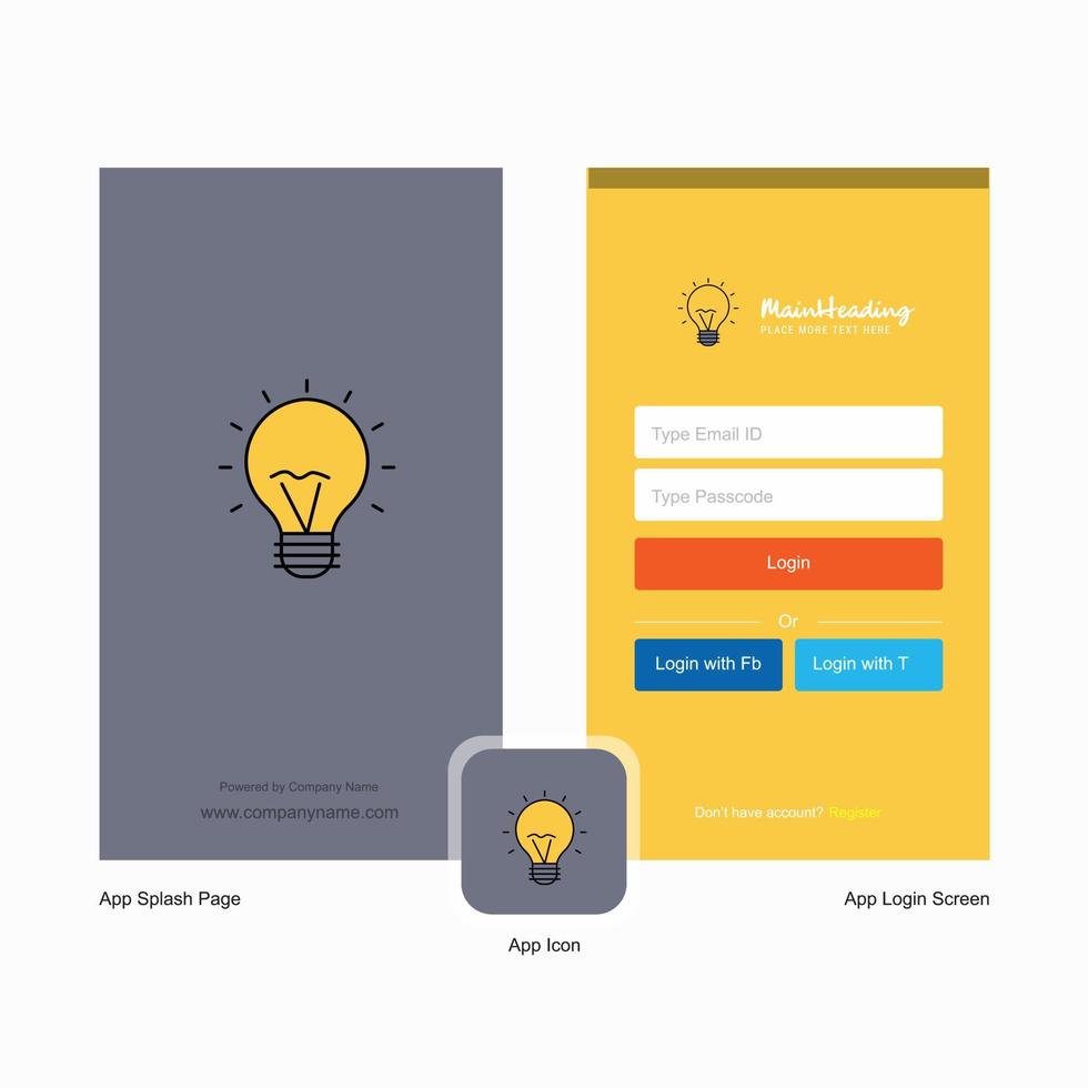 företag seo Glödlampa stänk skärm och logga in sida design med logotyp mall mobil uppkopplad företag mall vektor