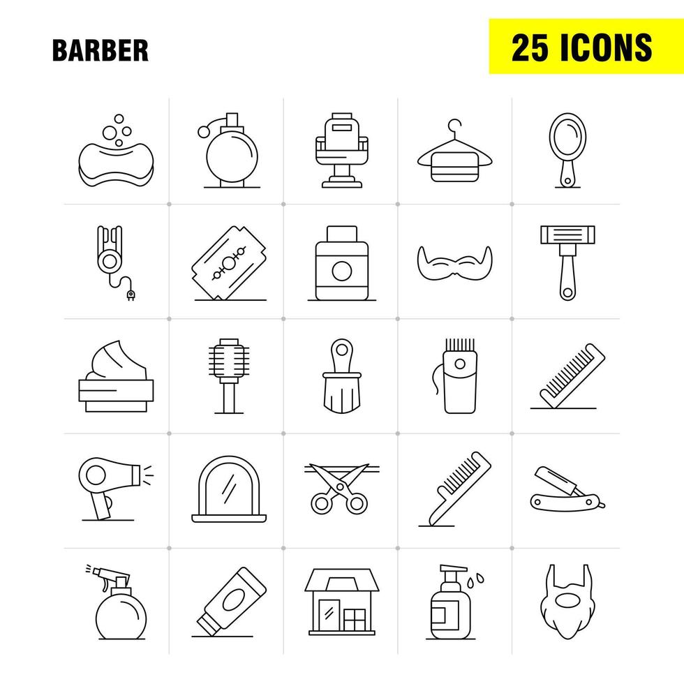 barber line icons set for infographics mobile uxui kit and print design umfassen barber face mirror barber beauty chair haircut barber icon set vector