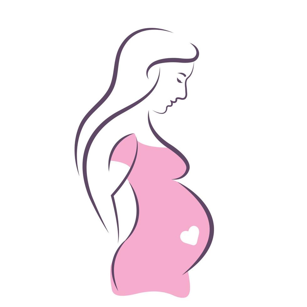 eine schwangere Frau. Vektor. Illustration. schwangeres Mädchen mit langen Haaren. flaches Design. vektor