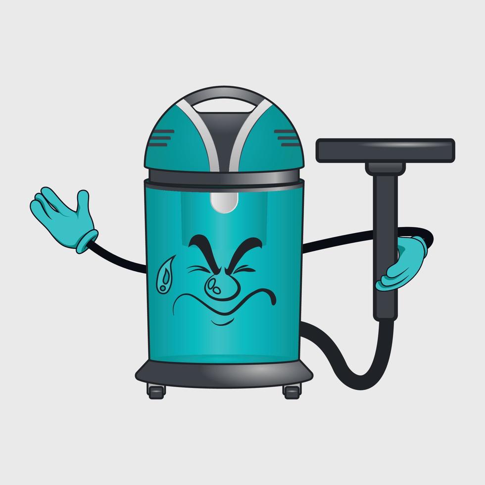 Vakuum rengöringsmedel tecknad serie karaktär med ansiktsbehandling uttryck vektor