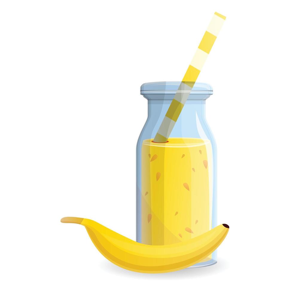 banan smoothie flaska ikon, tecknad serie stil vektor