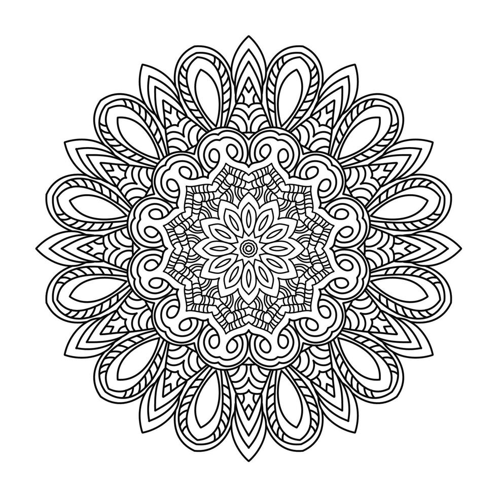 Schwarzes Mandala für Design. Mandala Kreismuster Design für Henna, Mehndi, Tattoo, Dekoration. dekoratives Ornament im orientalischen Ethno-Stil. Malbuch Seite vektor