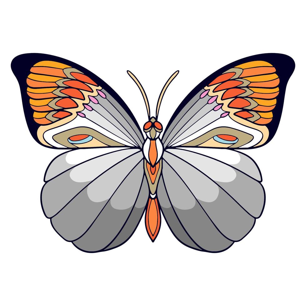 färgrik fjäril mandala konst isolerat på vit bakgrund vektor
