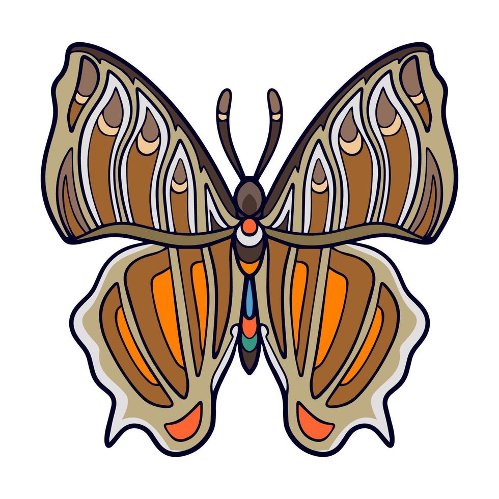 bunte Schmetterlings-Mandala-Kunst isoliert auf weißem Hintergrund vektor
