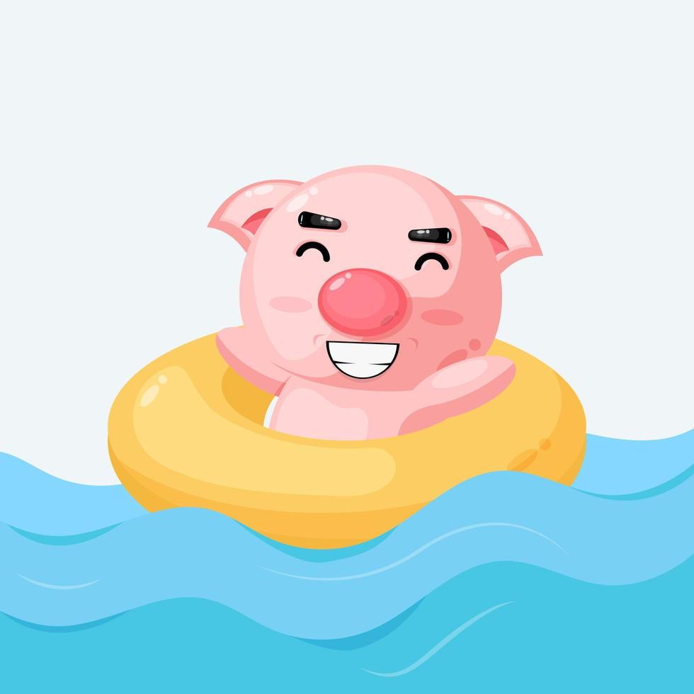 niedlich ein schwein, das in der ozeanillustration schwimmt vektor