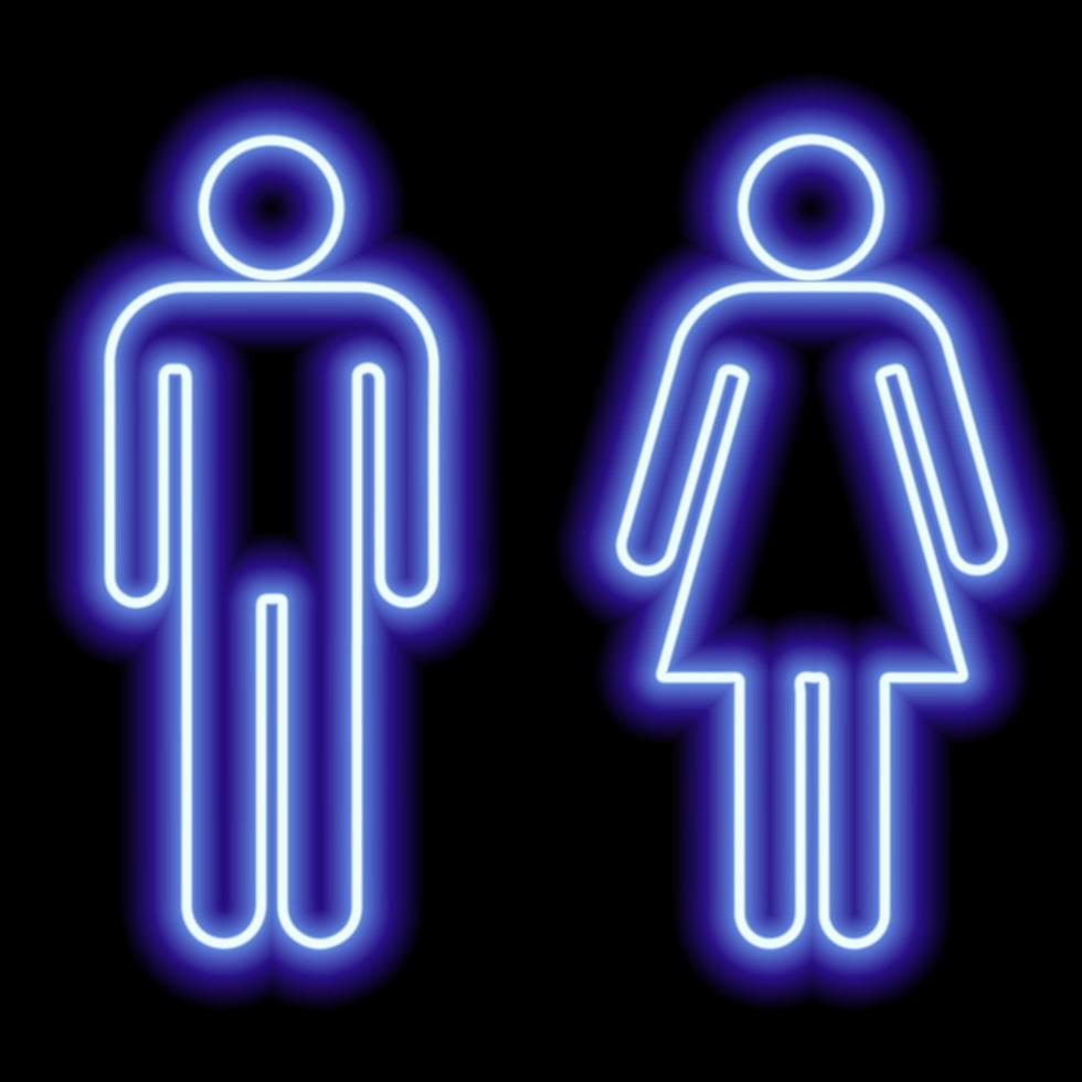 Neonblaues Symbol der WC-Toilette männlich weiblich auf schwarzem Hintergrund. Symbolabbildung vektor